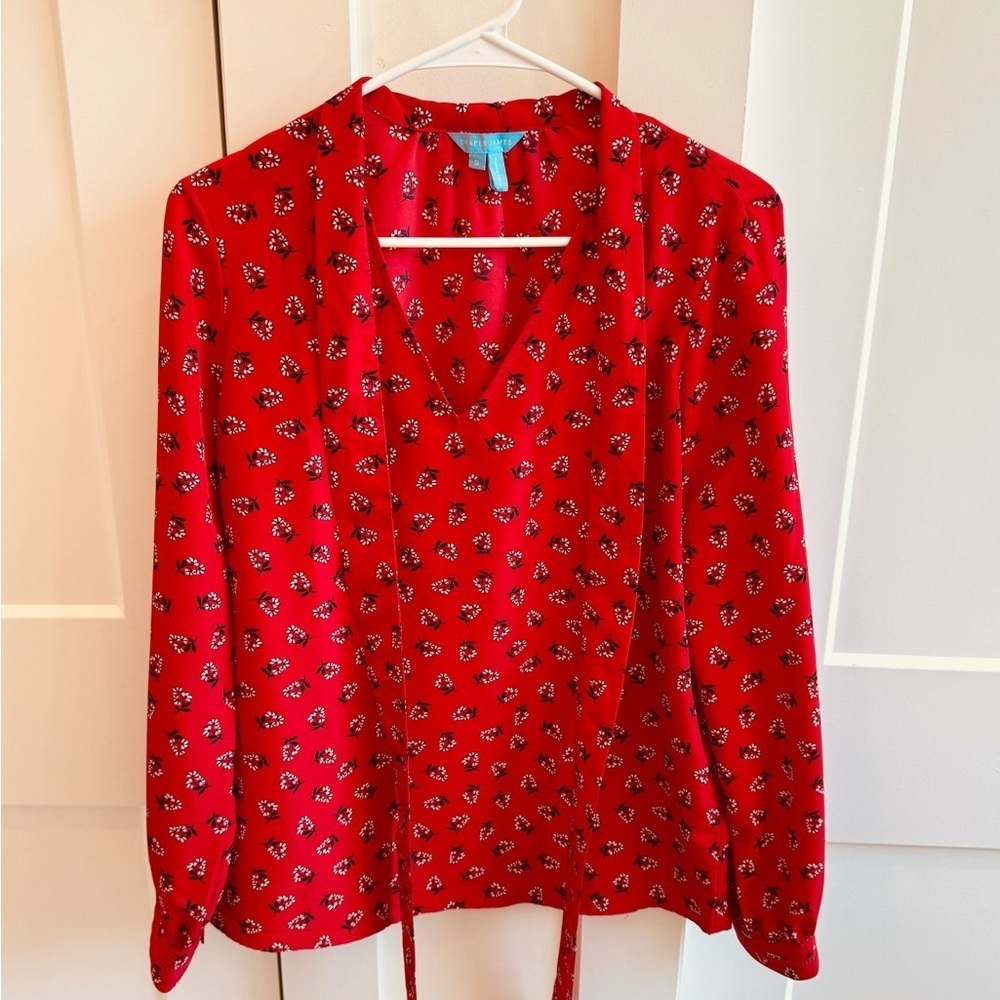 Draper James Tie Neck Red Floral Blouse